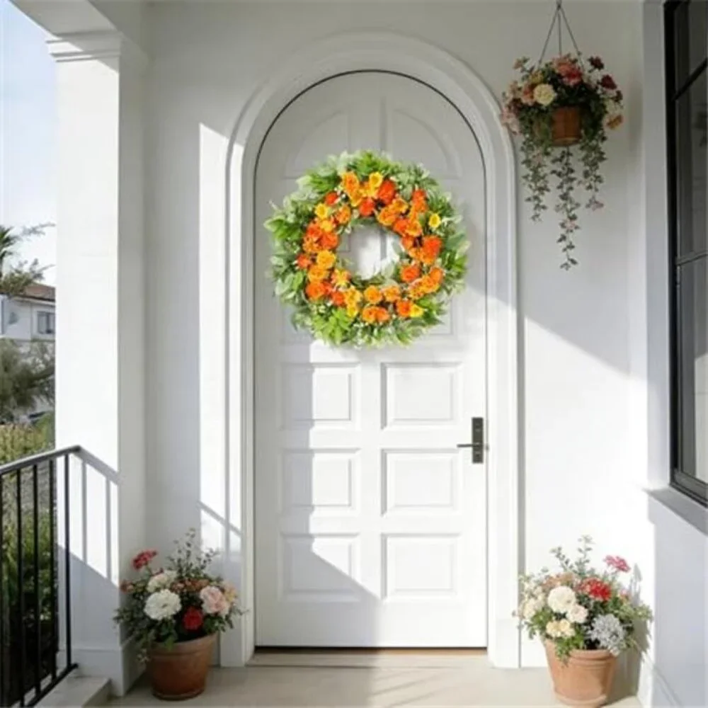 24 Inch Spring Wreaths for Front Door with Carnation Daisies and Eucalyptus